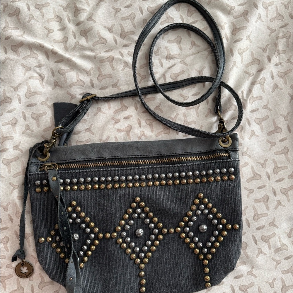 Lucky Brand Studded Black and Gold Crossbody Bag